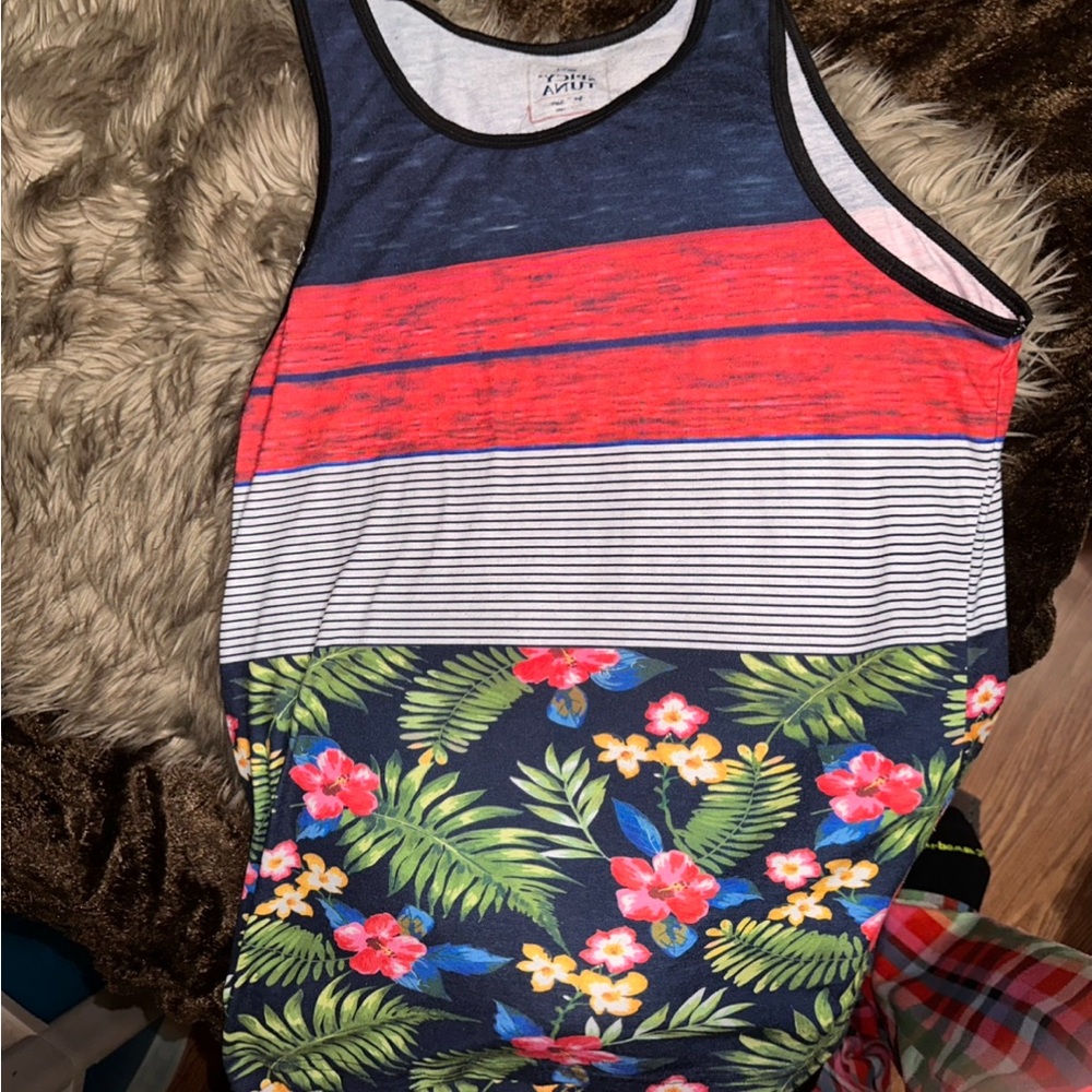 Colorful Striped and Floral Mens Tank Top
